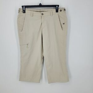 Eddie Bauer Sports Khaki Color Cropped Pants Size 14 W/ Adjustable Side Buttons